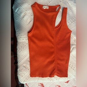 Gilded Intent Orange Asymmetrical Ribbed Tank Top